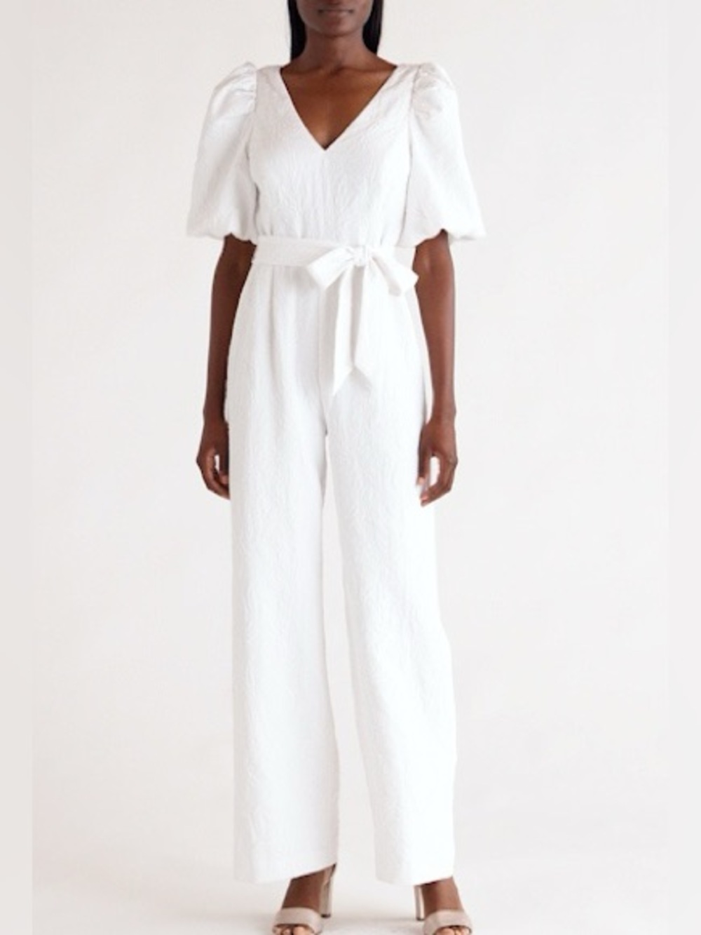 Lilly Pulitzer Resort White Kirrabelle Puff Sleeve Jumpsuit with Tie Waist NWT
